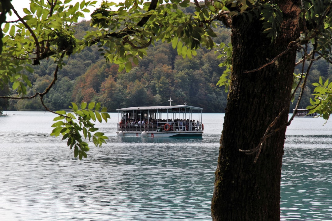 Panoramic view of Plitvice Lakes with emerald green water and forested hills
