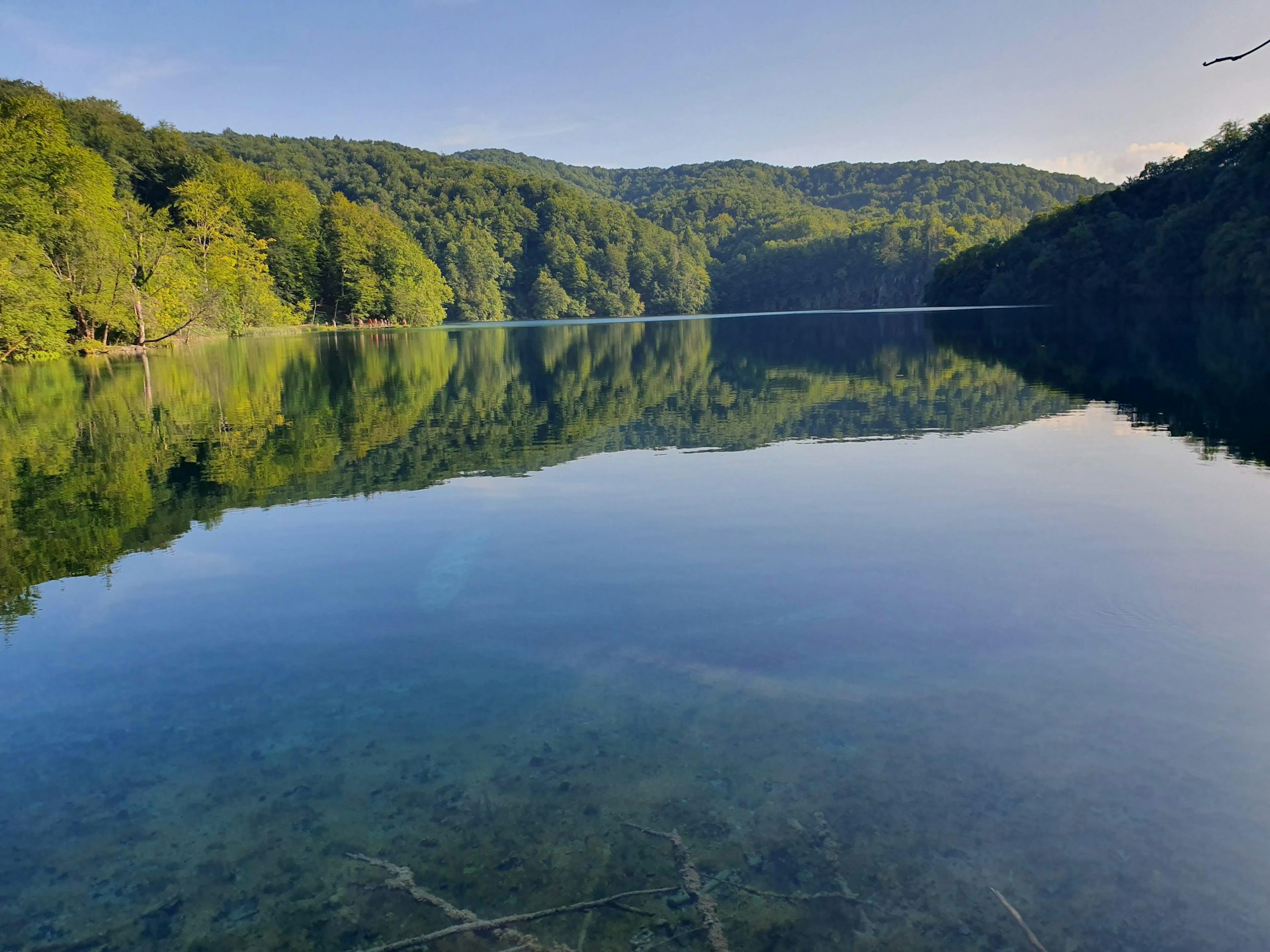 Natural landscape panorama of Plitvice Lakes with waterfalls and forest