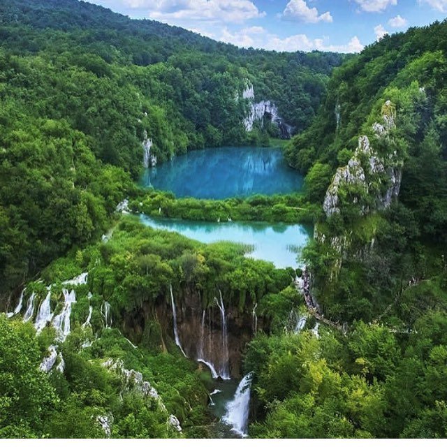 Cascading waterfall at the upper lakes section of Plitvice
